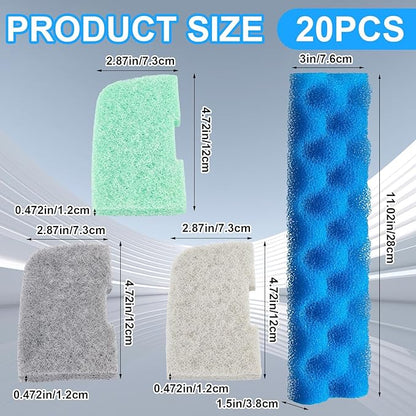 20 Pcs Aquarium Filters Replacement Filter Media Kits Compatible with Fluval 406/407, Including 2 Biological Foams, 6 Ammonia / 6 Phosphate / 6 Nitrite Remover