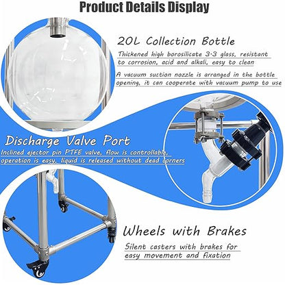 INTSUPERMAI 20L Buchner Funnel Filtering Kit, with 20L Vacuum Flask, Stainless Steel Frame, Negative Pressure Filtration, Split Design, Lab Vacuum Suction Filter for Liquid-Liquid Extraction