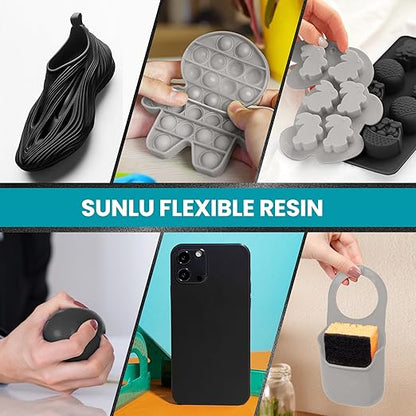 SUNLU Flexible 3D Printer Resin 2KG, 66A 3D Printing Resin for Printing Soft and Flexible Items, Bendable and Not Brittle, Fast Curing 405nm UV Photopolymer Resin. (2000G Gray)