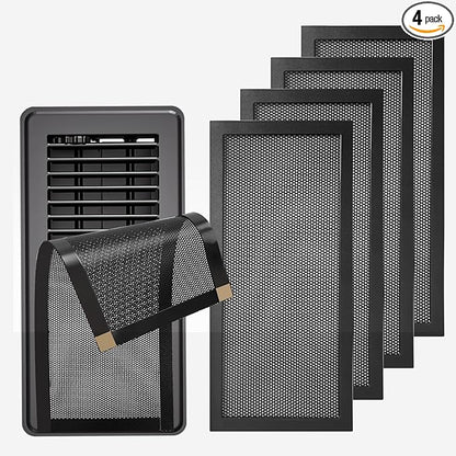 4-Pack 7"x11" Powerful Magnetic Vent Covers - Super Strong Neodymium Magnets, No Slip & No Drill Needed - Secure Fit for Floor/Wall/Ceiling Registers - Durable Air Vent Screen (Black, 7x11)
