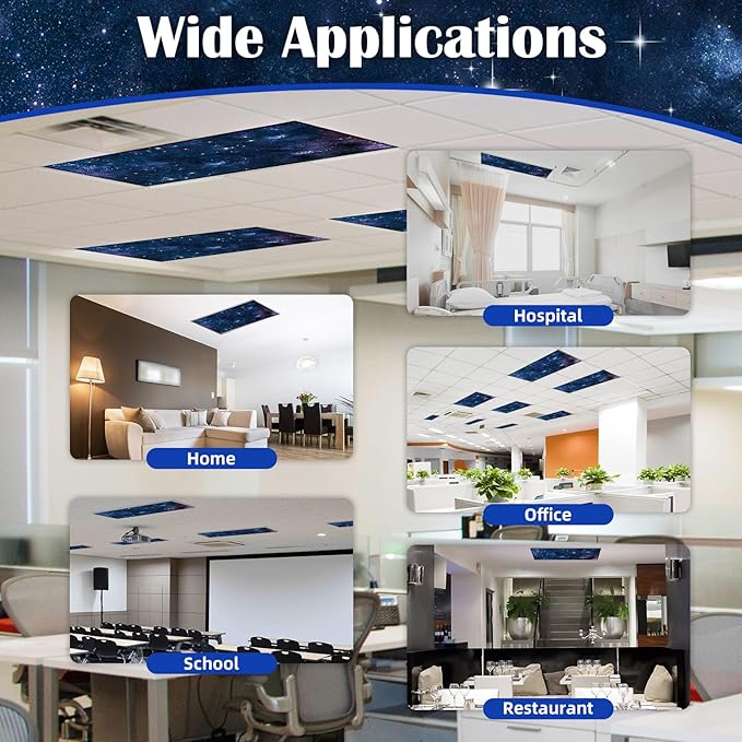 Fluorescent Light Covers - Classroom Covers for Ceiling Lights, 1 PCS 4 x 2 Feet Magnetic Light Filters, Classroom, Office Decor (Starry Sky)