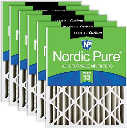 Nordic Pure 20x20x4 (Actual Size: 19 1/2 x 19 1/2 x 3 5/8) Pleated Air Filters MERV 13 Plus Carbon 6 Pack