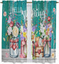 Spring Flowers Kitchen Curtains, Farmhouse Watercolor Teal Wood Grain Light Filtering Window Curtain Panels, 2Pcs Rod Pocket Window Treatments Set for Living Room Bathroom Bedroom 42x63 Inches