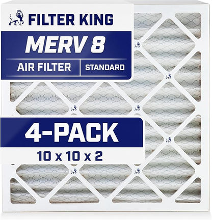 Filter King 10x10x2 Air Filter | 4-PACK | MERV 8 HVAC Pleated A/C Furnace Filters | MADE IN USA | Actual Size: 9.5 x 9.5 x 1.75"