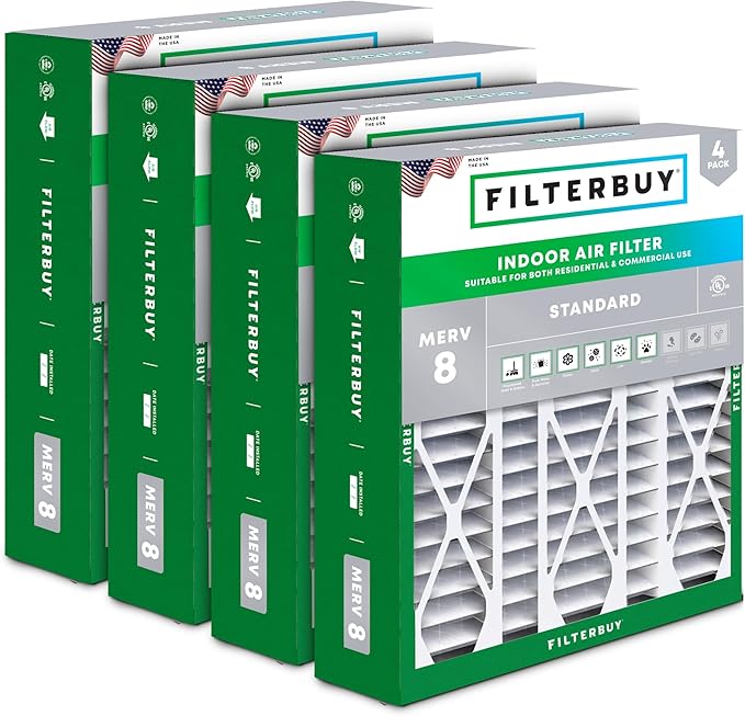 Filterbuy 20x25.25x3.5 Air Filter MERV 8 Essential Dust & Allergy Defense (4-Pack), Pleated HVAC AC Furnace Filters for AprilAire Space-Gard 102 & 2120 (Actual Size: 19.94 x 25.38 x 3.75)