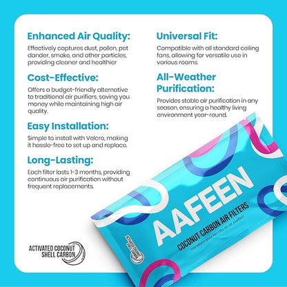 Ceiling Fan Filters for Blades - 3 Pcs Activated Coconut Shell Carbon Ceiling Fan Air Purifier Pads - Adhesive Fans Filter - Dust Catcher Fans Blade Air Purifier Pads - Fresh Natural Air