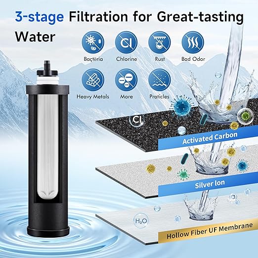 IceJoy 0.01μm Ultra-Filtration Carbon Rod Filters (2 Pack) – Replacement for Gravity Water Filter Systems, Reduce Fluoride & Chlorine, NSF/ANSI 42 Certification