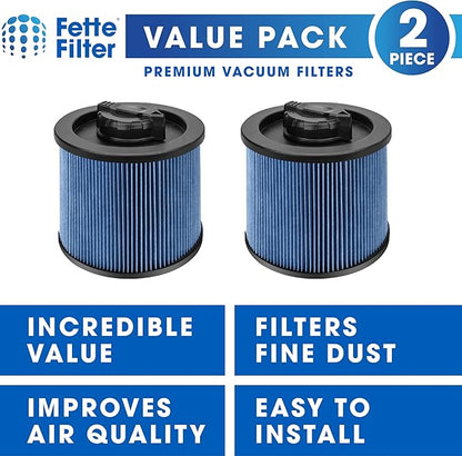 Fette Filter - DXVC4002 High Efficiency Cartridge Filter Replacement Compatible with Compatible with DeWalt DXV04T, DXV05P, DXV05S, DXV08S, DXV06G 4 Gallon Wet/Dry Vacuum Cleaners - Pack of 2