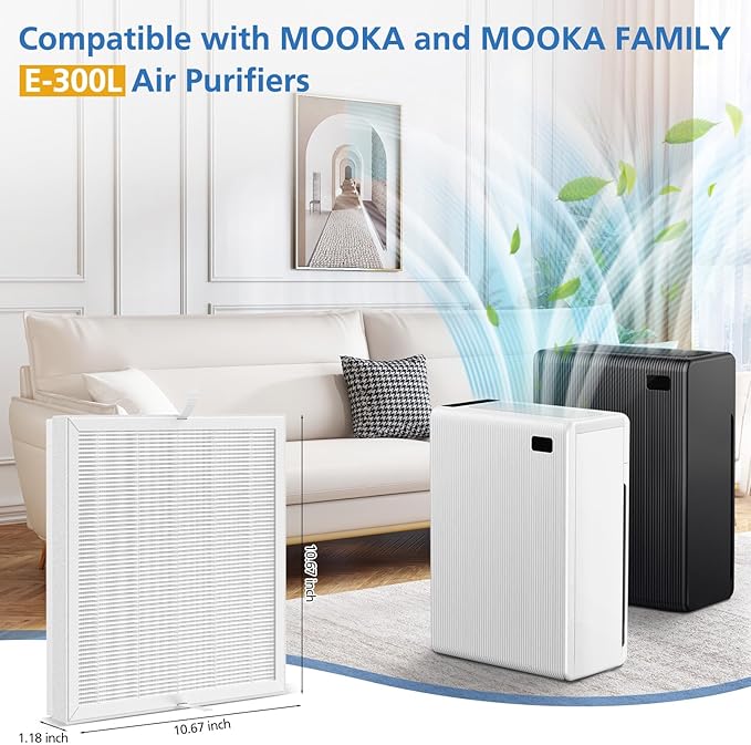 E-300L Replacement Filter Compatible with MOOKA and MOOKA FAMILY E-300L Air Purifier for Large Room, Efficient Air Filter, 3-Stage Filtration System, 2 Pack