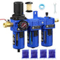 NEWPO 3/8" NPT Air Compressor Water Separator-Air Filter Regulator Lubricator Combo, Water/Oil Trap Separator,Brass Filter & Desiccant Dryers,Semi-Auto Drain,Metal Bracket-Blue