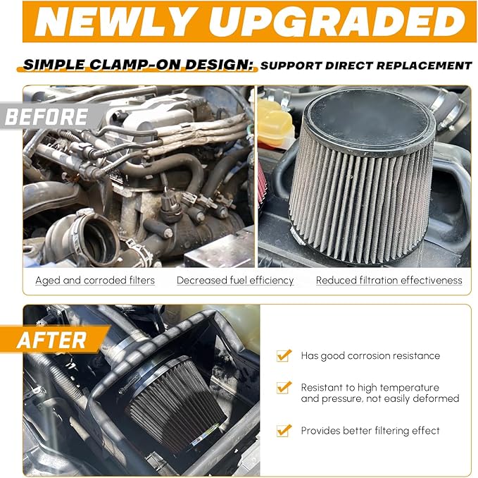PTNHZ Universal Balck 2.5" 63mm High Flow Cold Air Intake Cone Air Filter Power Intake Air Inlet System Air Cleaner