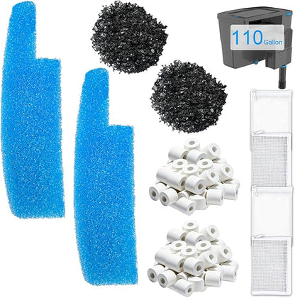 10-Piece Filter Media Maintenance Kit Compatible with Seachem Tide 110 Gallon/400L Aquarium Fish Tank - Includes Blue Sponge, Carbon, Ceramic Rings & Mesh Bags