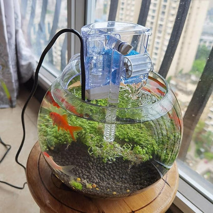 Circular Fish Tank Filter, Aquarium Hang on Filter, Small Fish Tank with Biochemical Sponge, Suitable for a Circular Tank with a Diameter of 3.54″ - 5.35″