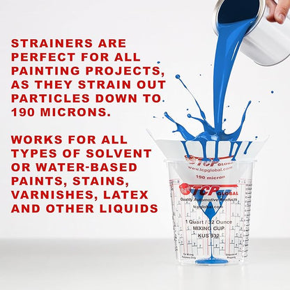 TCP Global 500 Pack of Paint Strainers with Fine 190 Micron Filter Tips - Premium "Pure Blue" Ultra-Flow Blue Nylon Mesh - Cone Paint Filter Screen