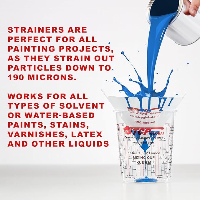 TCP Global - 190 Micron Filter Tips Ultra-Fine Paint Strainer (250 Pack) - Pure Blue Nylon Mesh Cone Strainer - Paint Filter Cones for Auto, House & Hobby