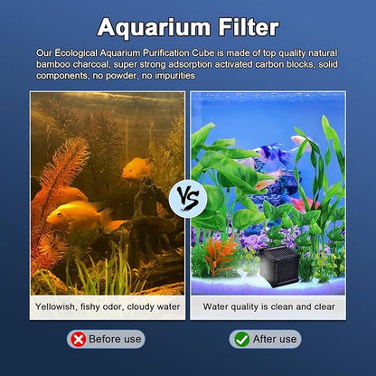 Eagles Eco-Aquarium Water Trough Purifier Cube, Activated Carbon Filter Media with Shell Honeycomb Charcoal Cube for Fish Tank, Horse Troughs, Ponds, Livestock Tanks, Water Tan (1pc)