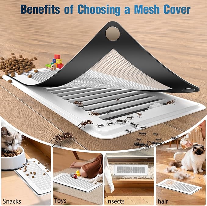 Magnetic Vent Covers with Vent Screen 7x11.3 Inch, White Mesh Vent Covers for Floor, Wall, Ceiling Air Vents to Block Dust, Pet Hair, Fits Standard HVAC Floor Registers in Home, RV, 3 Pack