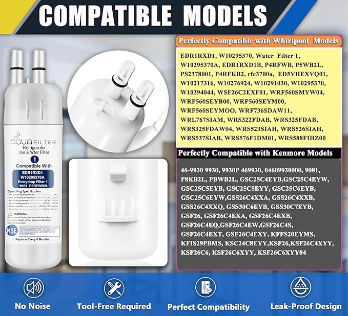 FILTER1 W10295370 A Refrigerator Water Filter Replacement Compatible for EDR1RXD 1 WATER FILTER W10295370 A Refrigerator Models (2-PACK)