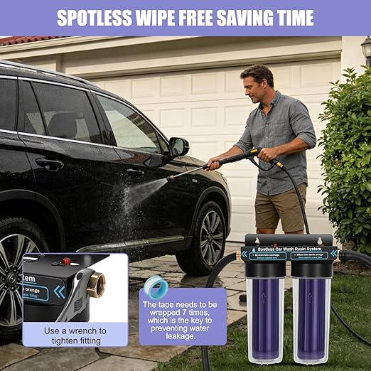 Spotless Water System for Car Wash,Deionized Water Filter with Resin,Deionized Water System for Car Wash,Portable Spot-Free Rinse Unit for RV, Motorcycle, Car,No Towel Drying,Color-Changing Resin