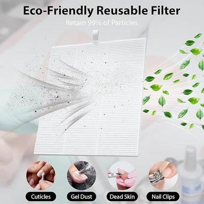 Nail Dust Collector Quiet & Powerful - Compact Dust Collector Nail Tech with Reusable Filter - 8000 RPM Suction Brushless Turbine for Max Dust Suction & Low Noise - For Beginners, Home & Salon