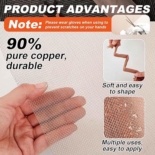 Zonon 90% Pure Copper Mesh Screen 36 Inch x 5 ft, 16x16 Mesh Copper Roll Wire Fabric 0.25 mm Wire Diameter Conductive Metal Dense Filter Screen Woven for Lab Faraday Cage Rodent Control Window Craft