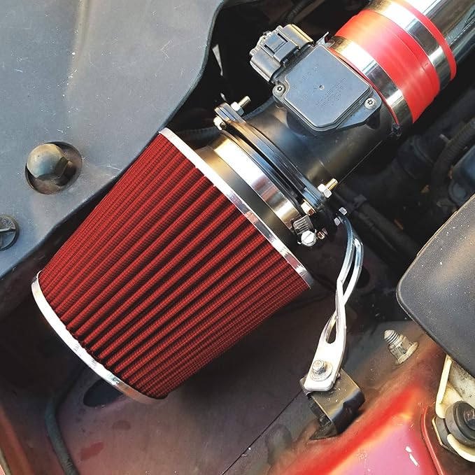 Mortar Aftermarket Auto Air Filter – 6 In Flange ID Car Enthusiast Class Universal Cold Air Intake Gulps in More Air for More Engine Power & Passionate Induction Sound, Length 8 In, Red