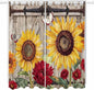 Sunflowers Living Room Curtains 84 Inch Length, Window Curtains Tab Top, Retro Flower Barn Doors Butterfly Farmhouse Brown Light Filtering Window Treatments Drapes 52"x84" 2 Panel