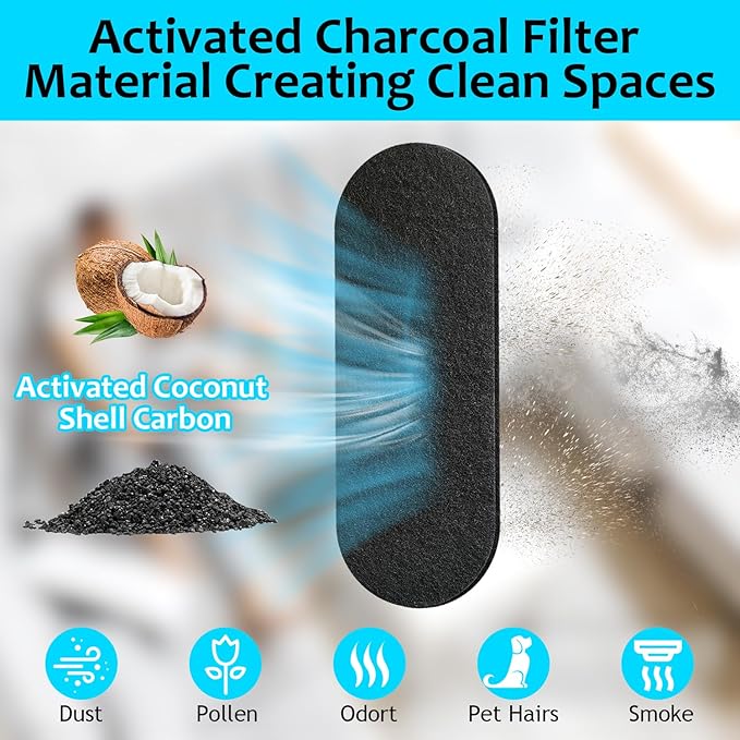 15pcs Ceiling Fan Filters for Blades Easy-Stick Strong Fixity Activated Coconut Carbon Fan Filter for Ceiling Fan, Universal Fan Blade Air Fresh Purifier Cat Litter Box Filter, Black