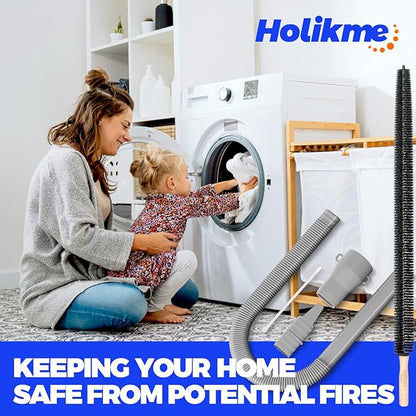 Holikme Dryer Vent Cleaner Kit 2 Pieces - Upgraded Dryer Lint Screens Cleaner Brush Part,Compatible with Most Vacuum Cleaner,Vacuum Hose Attachment & Refrigerator Coil Brush,Quickly Lint Remove,Gray