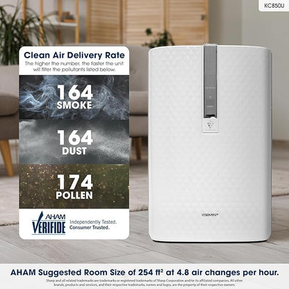 SHARP Air Purifier with Humidifier Combo – Covers up to 1,230 sqft in one hour, True HEPA Filter Air Purifier for Medium Rooms, Home Nursery, Dust, Smoke, Pollen - KC850U