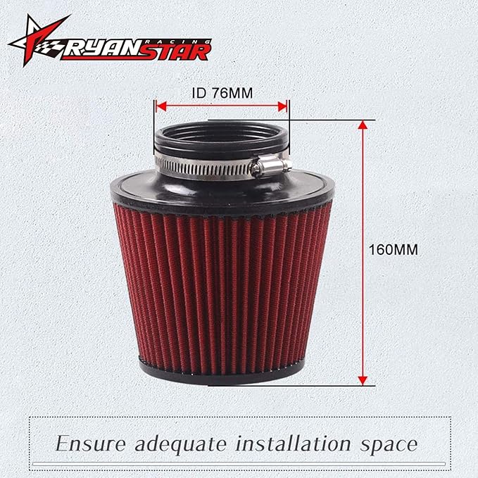 RYANSTAR 76mm 3" High Flow Round Tapered Cone Cool Air Filter Cleaner with Protective Cover, Universal Car Cold Air Filter Protective Cover Dustproof
