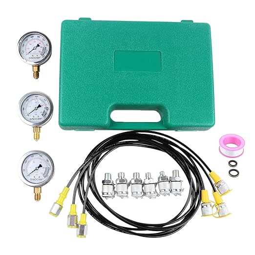 SINOCMP Hydraulic Pressure Test Kit, 3 Pressure Gauges 25Mpa/40Mpa/60Mpa 6 Test Couplings 3 Test Hoses 1 Storage Case Diagnosis Tester Gauge Set for Excavator Construction Machinery Upgraded Version