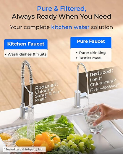Waterdrop DLG-L Under Sink Water Filter, Reduces Chlorine Lead Chloramine Bad Taste, 2 Stage Under Sink Water Filtration System with Separate Faucet, Life Indicator, Innovative Dual Filtered Flows