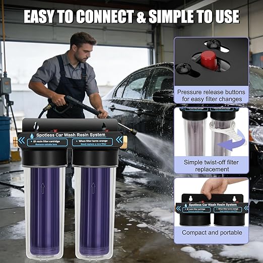 Spotless Water System for Car Wash,Deionized Water Filter with Resin,Deionized Water System for Car Wash,Portable Spot-Free Rinse Unit for RV, Motorcycle, Car,No Towel Drying,Color-Changing Resin
