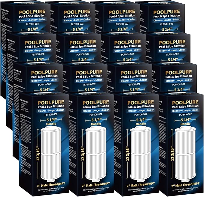 POOLPURE Pack of 16 5CH-502 Fine Thread Spa Filter Compatible with PPM50SC-F2M, Marquis Spa 20041, 20091, 370-0237, Marquis 50, 2” Male Thread/MPT Hot Tub Filter