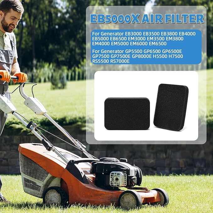 2 Pack GX390 Air Filter for Honda Generator GX340 EB5000 EB5000X EB6500 EB3500 EM5000SX Generac GP5500 GP6500 GP7500E RS5500 Harbor Freight Predator 420CC Engine 8750 Watt Replace 17211-899-000