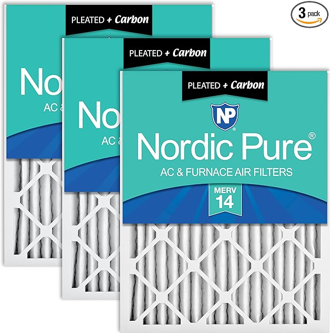 Nordic Pure 20x25x2 (Actual Size: 19 1/2 x 24 1/2 x 1 3/4) Pleated Air Filters MERV 14 Plus Carbon 3 Pack