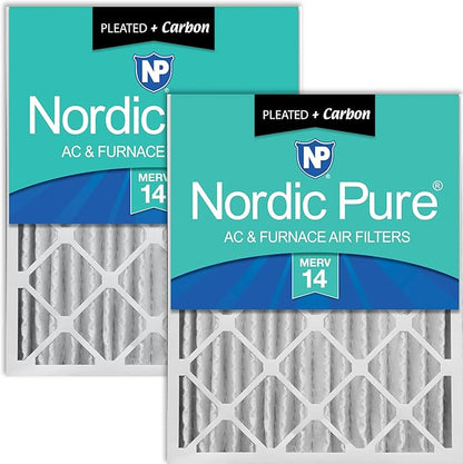 Nordic Pure 20x20x4 (Actual Size: 19 1/2 x 19 1/2 x 3 5/8) Pleated Air Filters MERV 14 Plus Carbon 2 Pack