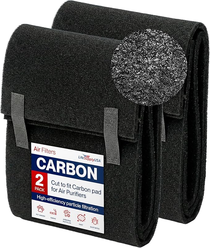Cut to Fit Activated Carbon Filter Sheet 16x48" - Universal Air Purifier Charcoal Filter Roll for HVAC, AC, Window, Range Hood by LifeSupplyUSA (2-Pack)