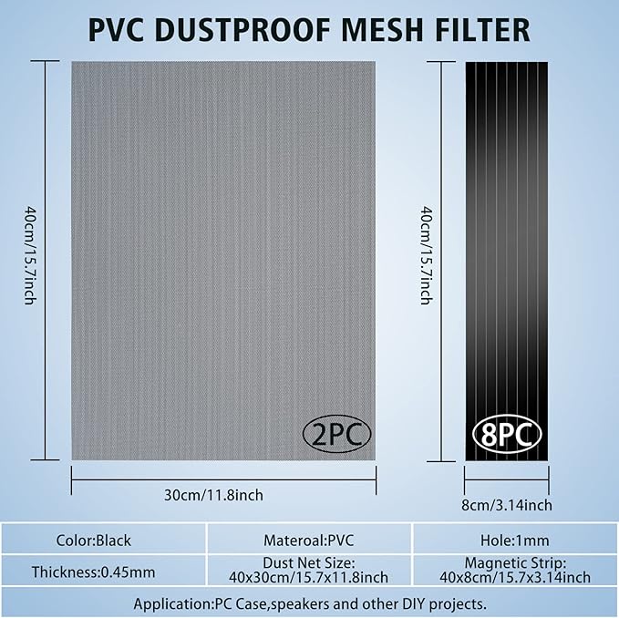 400x300mm DIY PC Case Dust Mesh Filter, 2Pack PVC Dustproof Mesh Filter Cover with Magnetic Strip for Computer PC Case