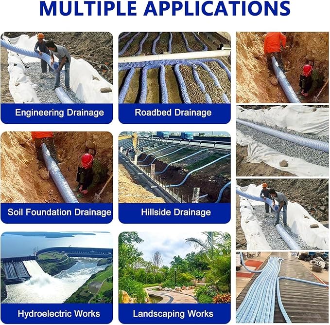 Perforated Drainage Pipe - 5cm (2in) Diameter, Flexible Underground Drainage Tube for Construction Sites and Sports Fields, Ideal Weeping Tile Solution