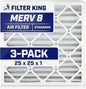 Filter King 25x25x1 Air Filter | 3-PACK | MERV 8 | HVAC Pleated AC Furnace Filters | MADE IN USA | Actual Size: 24.5 x 24.5 x .75"