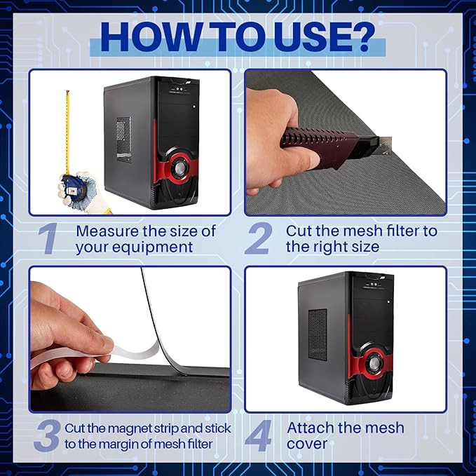 Woanger 1 Pcs 1000 x 300 mm DIY PC Case Dust Filter PC Fan Mesh Filter Floor Vent Cover PVC Dustproof Cover with Magnetic Strip for Computer Chassis Speaker and More, 0.03 Inch Hole, Black