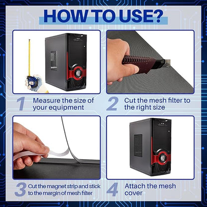 Woanger 1 Pcs 1000 x 300 mm DIY PC Case Dust Filter PC Fan Mesh Filter Floor Vent Cover PVC Dustproof Cover with Magnetic Strip for Computer Chassis Speaker and More, 0.03 Inch Hole, Black