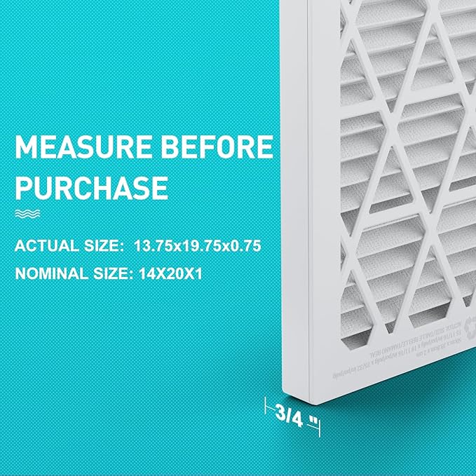14x20x1 Refillable Air Filter Kit, MERV 8, 1 Reusable Foldable Frame ＆ 6 Refills, Fits Most AC HVAC Furnace Devices, Actual Size 13.75x19.75x0.75in