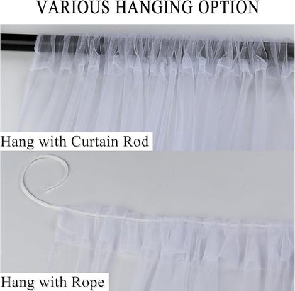 Patio Screen Mesh Outdoor Curtains Waterproof Sheer Lightweight Bug Netting for Porch Gazebo Garden Party Wedding Backdrop, White, W 125 x L 98 inch per Panel, 2 Panels