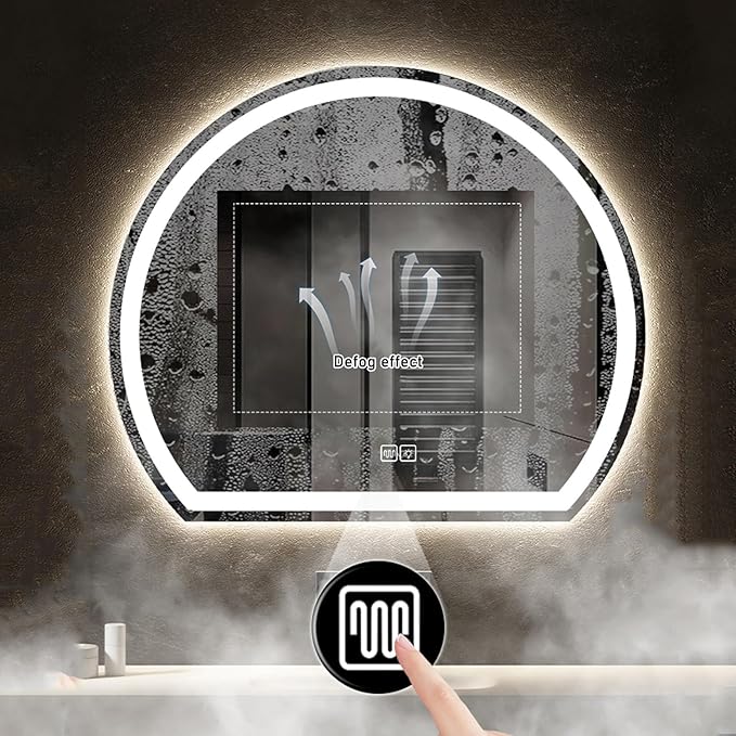 Bathroom Mirror with 3 Colour LED Lights, Lighted Bathroom Makeup Wall Mounted Mirror with Demister Pad, Touch Switch Mirror for Entryway, Bathroom, Vanity(19.6"/50cm)