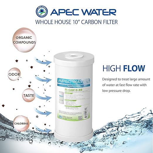APEC Water Systems CB1-CAB10-BB Whole House Carbon Water Filter with 10" Home Filtration System, White