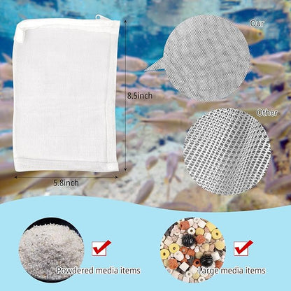 5 Pack Aquarium Filter Media Bags, 5.5 x 7.9 Inch Reusable Mesh Bags with Zipper for Activated Carbon Resins (5)