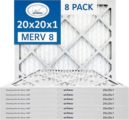 20x20x1 Air Filter MERV 8 (8-Pack) TRION Air Bear Pleated HVAC Air Filters Replacement (Actual Size: 19.50 x 19.50 x 0.75 Inches)